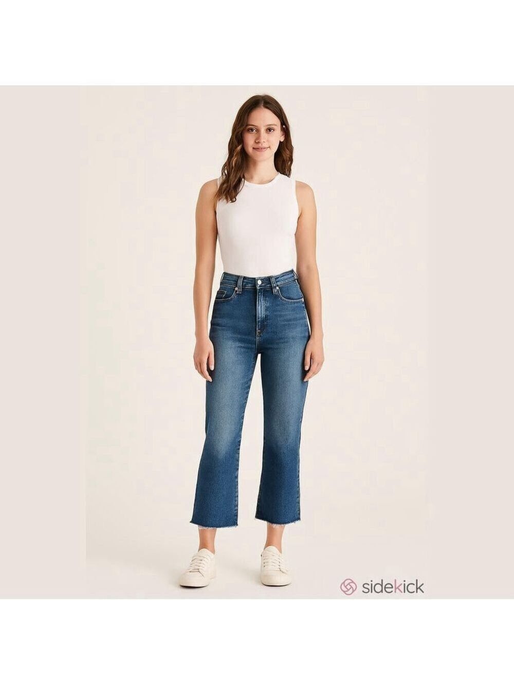 AG Adriano Goldschmied Kinsley High Rise Pop Crop Jeans Raw Hem Sz 24 Blue